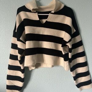 Cream and Black Collared Sweater (Cropped)